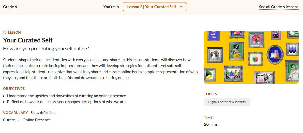 Curated Self Example Connecticut Model Digital Literacy & Well-Being for Grade 6, Your ...